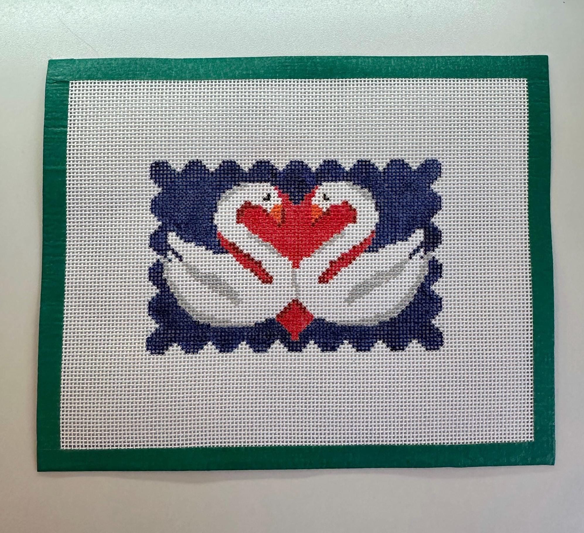 Valentine’s Scalloped Swan Heart Design Hand Painted Canvas on 13 Mesh