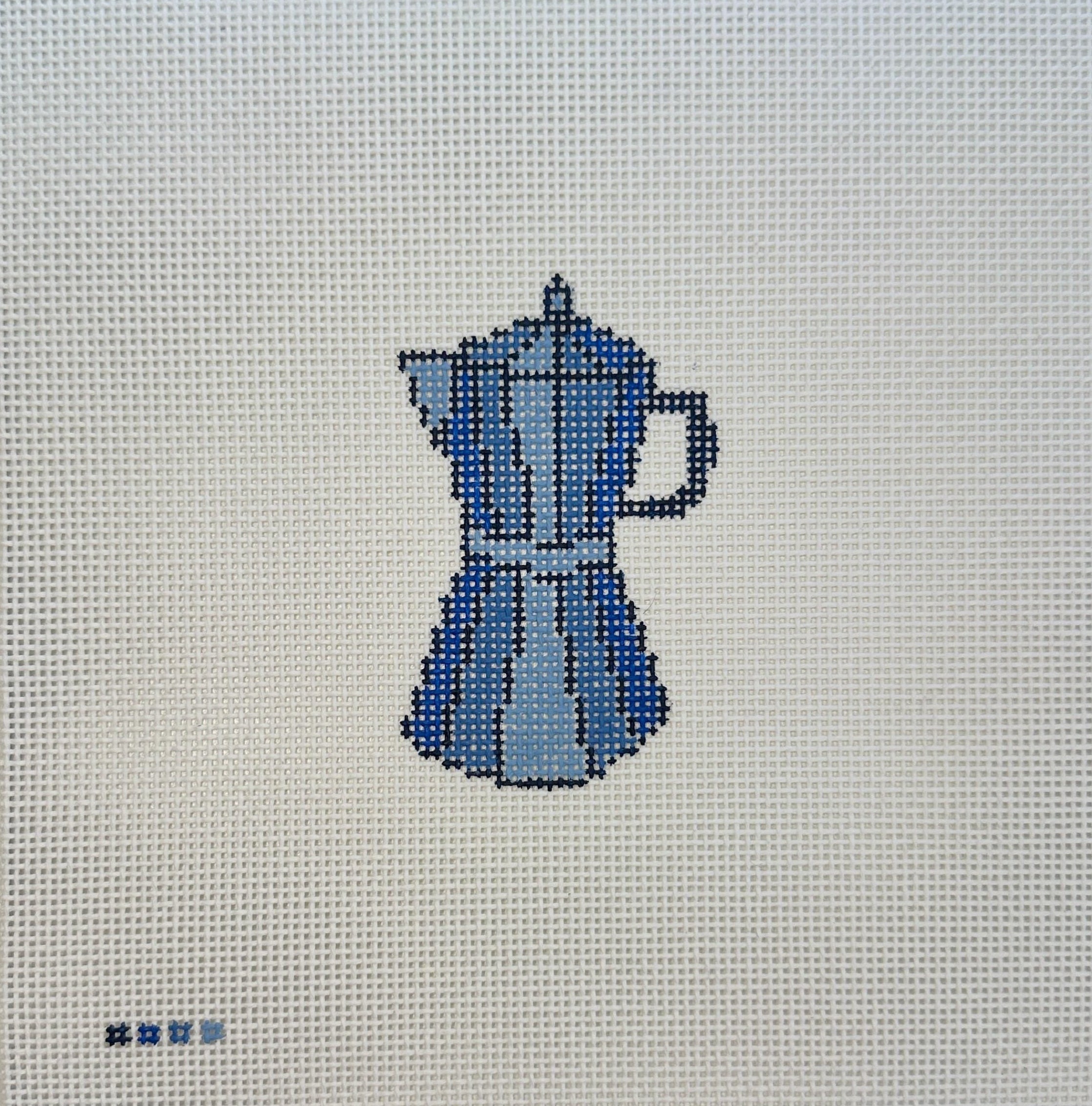 Italian coffee pot hand painted needlepoint canvas on 13 mesh
