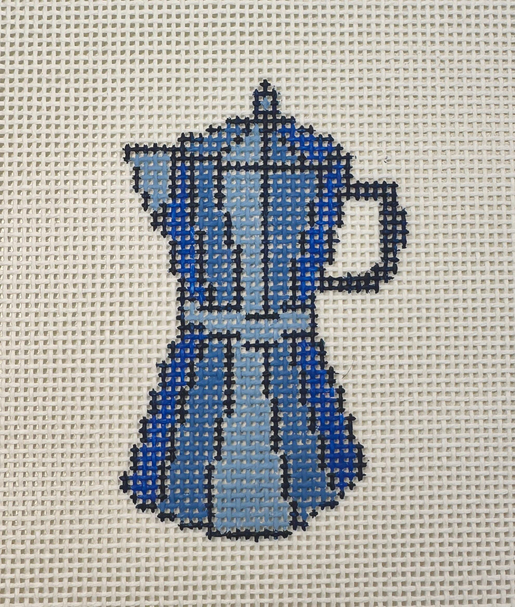Italian coffee pot hand painted needlepoint canvas on 13 mesh