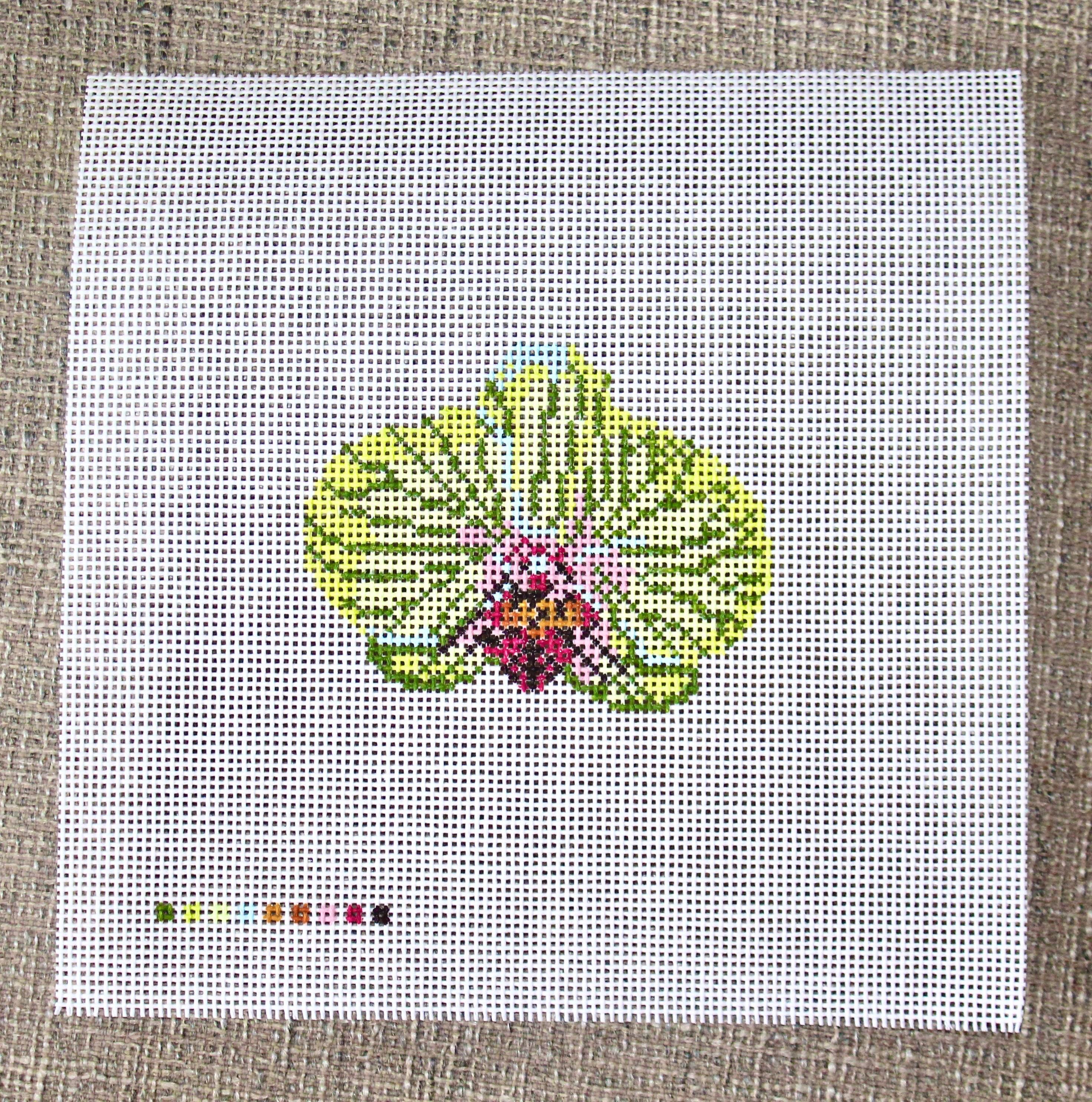 Light Green Orchid Hand Painted Canvas on 13 Mesh