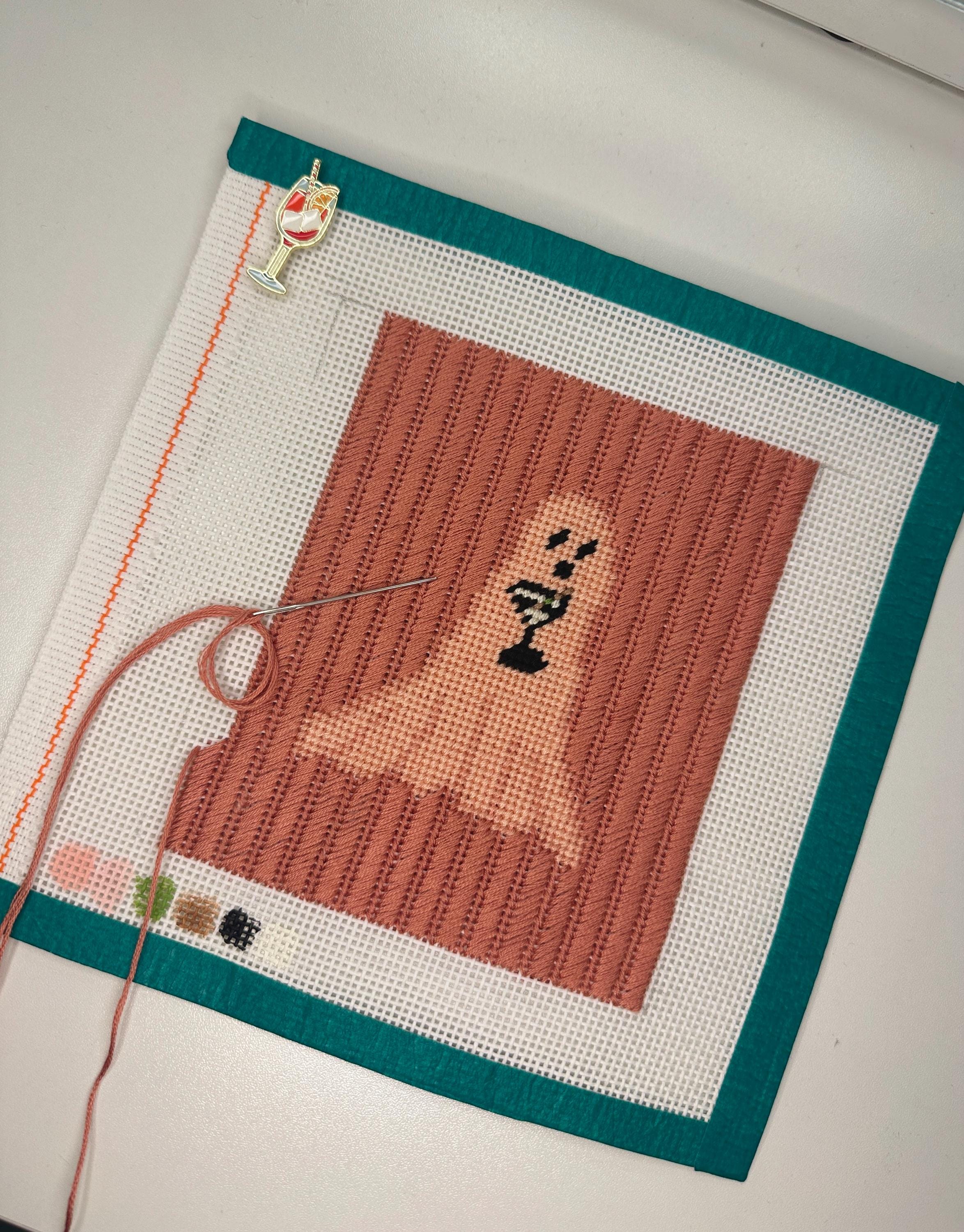 Ghost holding a martini hand painted needlepoint canvas on 13 mesh *Wholesale*