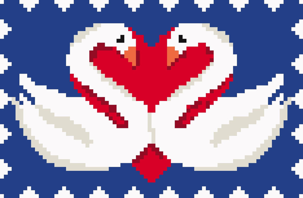 Valentines Swans in Blue - Digital Needlepoint Chart