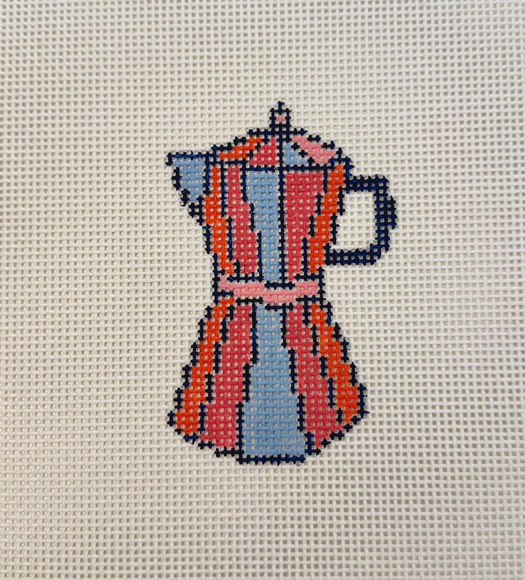 Italian coffee pot hand painted needlepoint canvas on 13 mesh