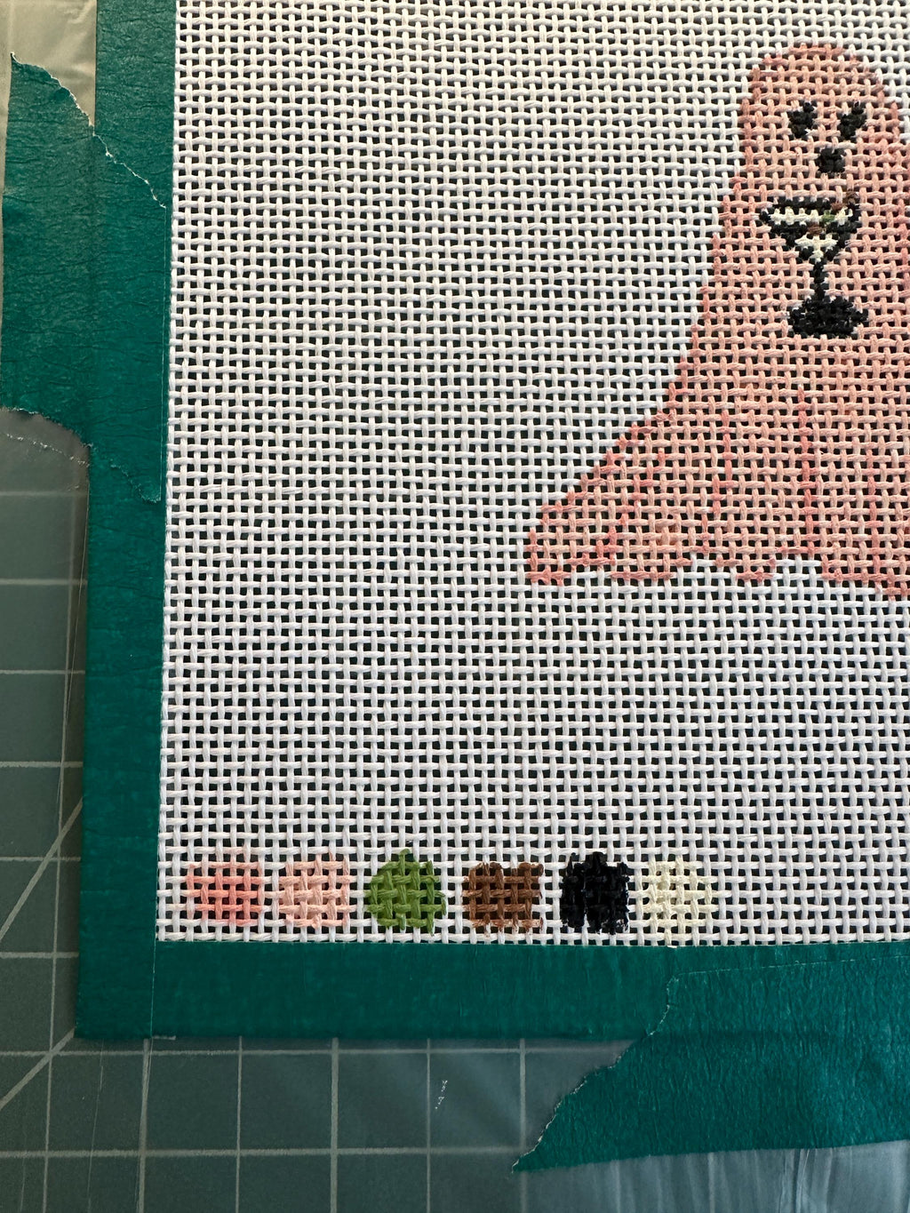 Ghost holding a martini hand painted needlepoint canvas on 13 mesh