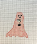 Ghost holding a martini hand painted needlepoint canvas on 13 mesh