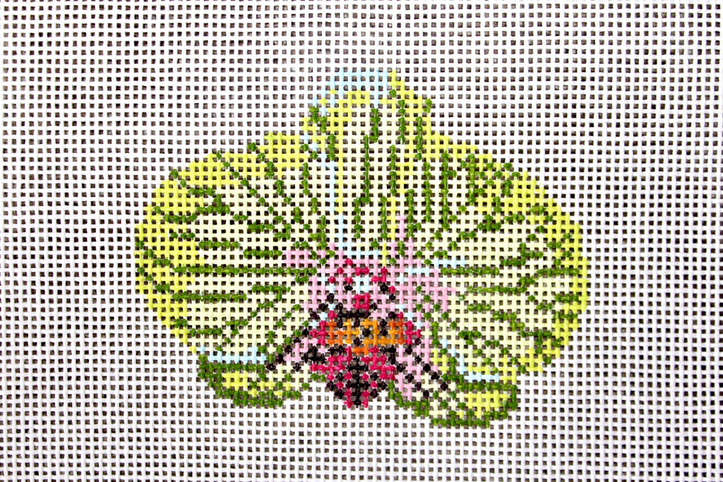 Light Green Orchid Hand Painted Canvas on 13 Mesh