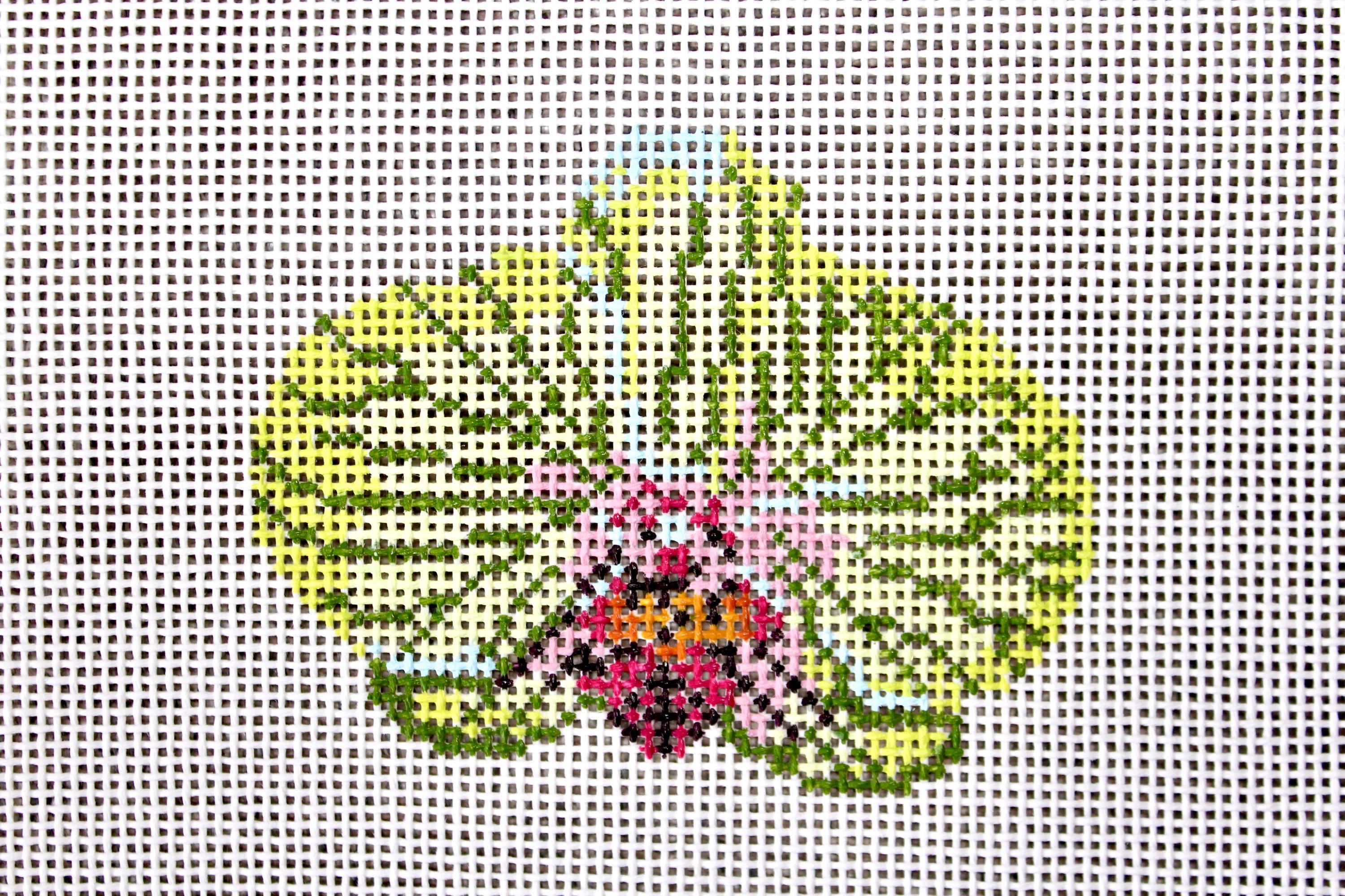 Light Green Orchid Hand Painted Canvas on 13 Mesh