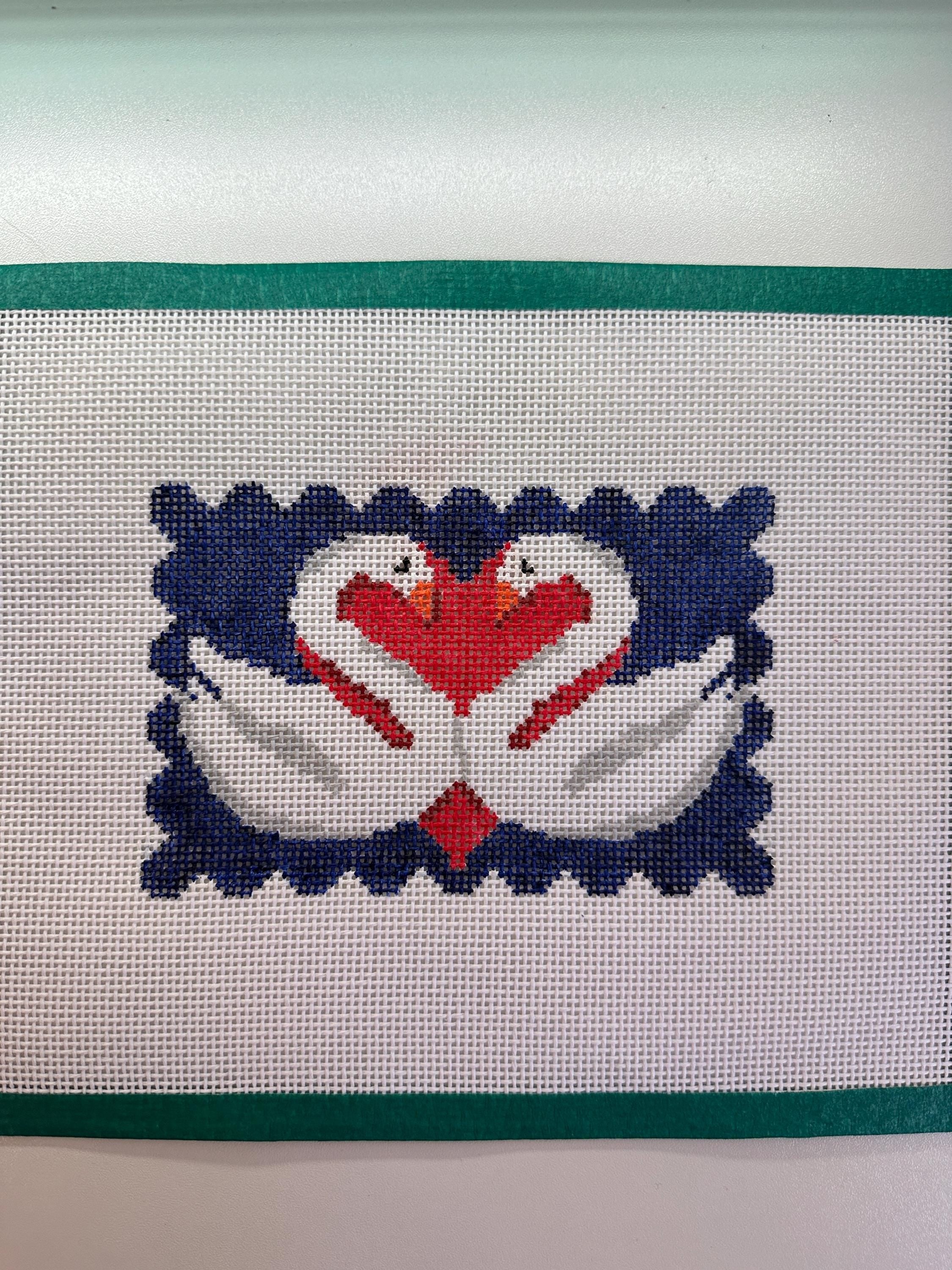 Valentine’s Scalloped Swan Heart Design Hand Painted Canvas on 13 Mesh