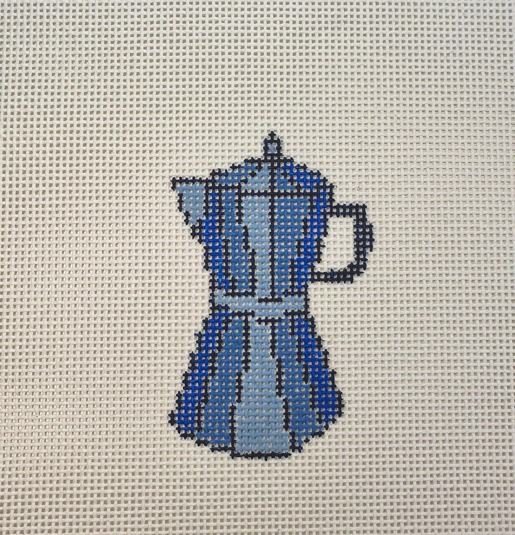 Italian coffee pot hand painted needlepoint canvas on 13 mesh