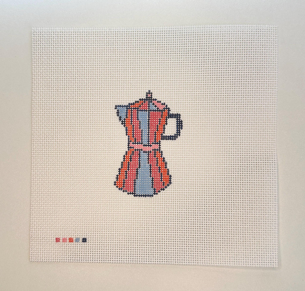 Italian coffee pot hand painted needlepoint canvas on 13 mesh