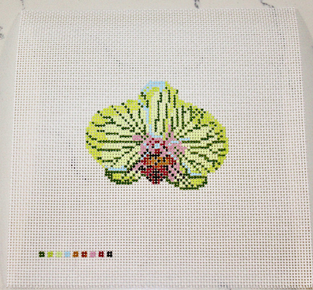 Light Green Orchid Hand Painted Canvas on 13 Mesh