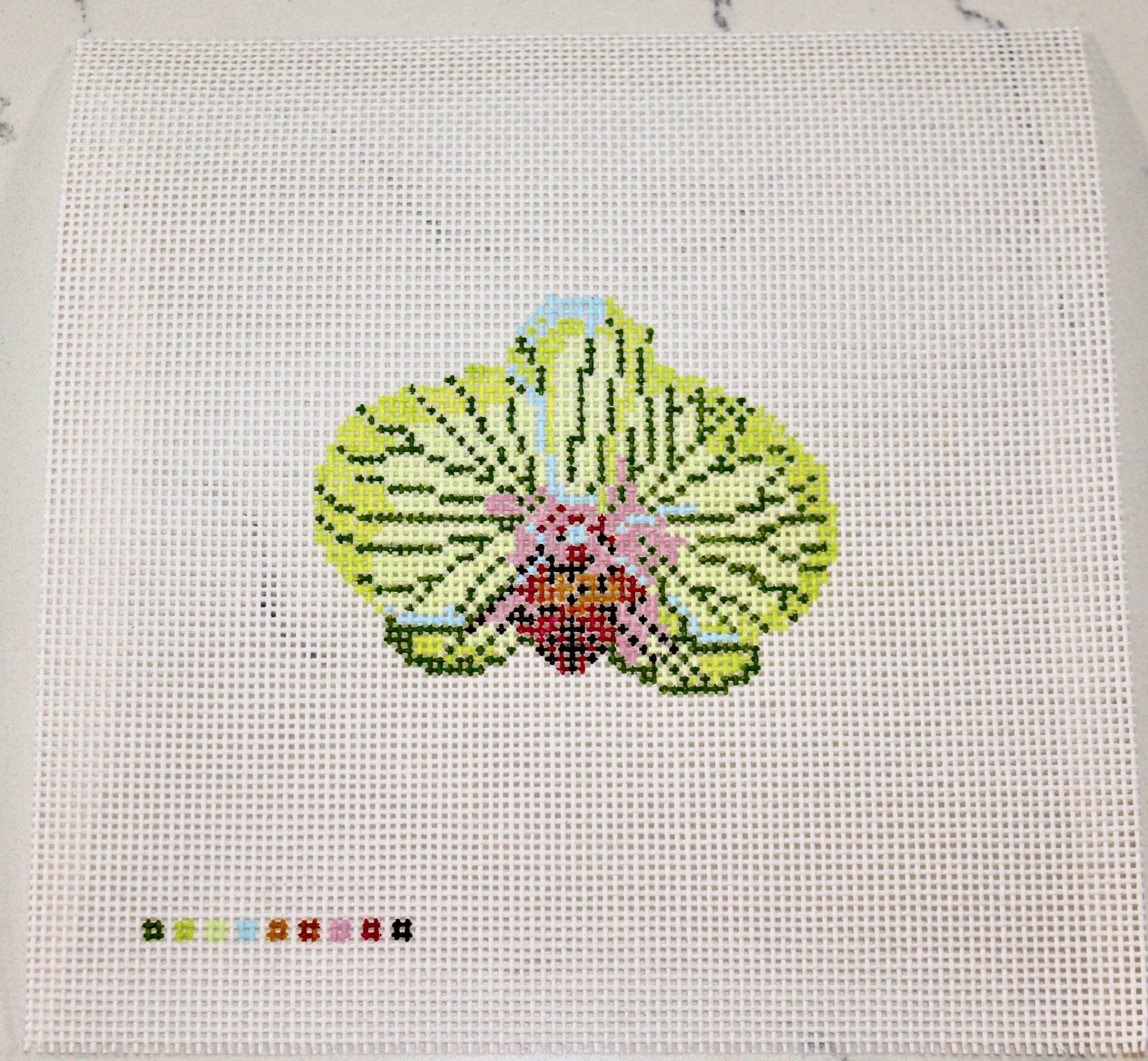 Light Green Orchid Hand Painted Canvas on 13 Mesh